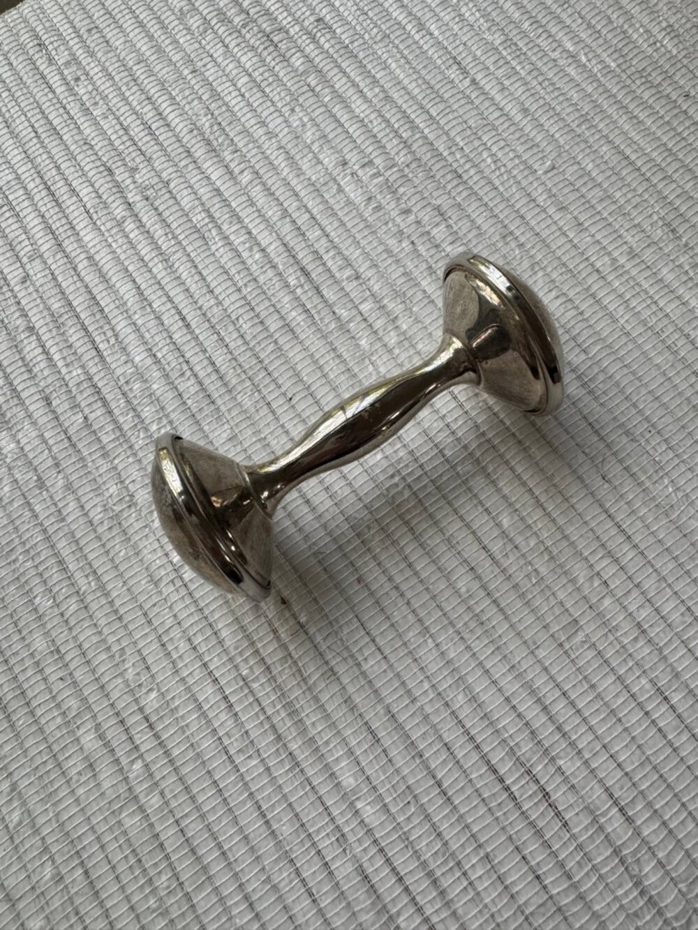 Vintage Silverplate Baby Rattle — Classic Barbell / Dumbbell Keepsake